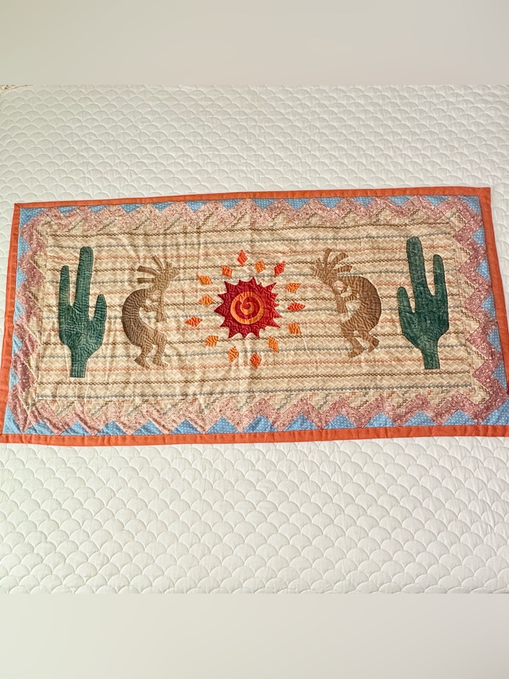 Artisan Made Southwest Kokopelli Sun Cactus Applique Quilt Desert 47 x 24.5